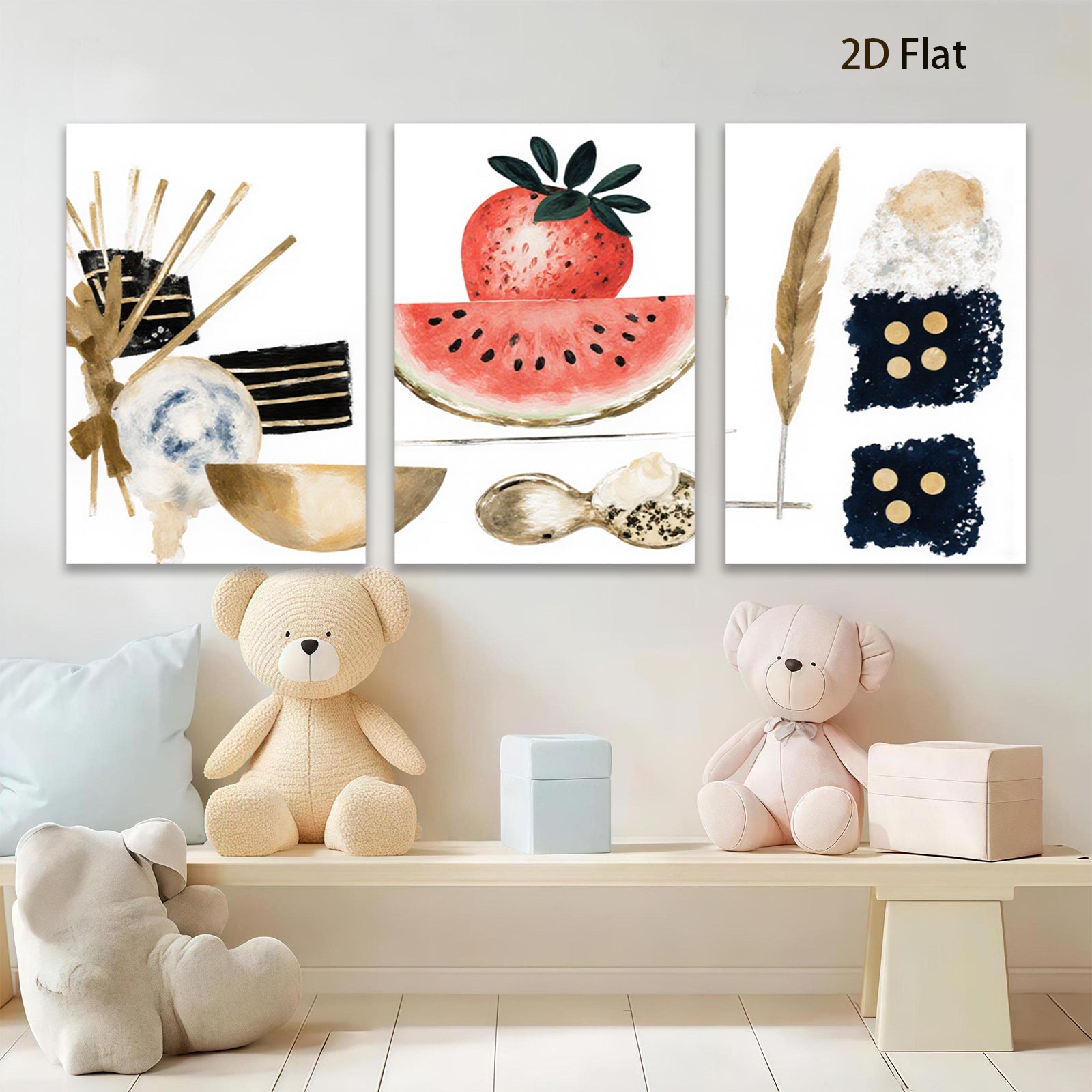 2D flat 1pc Botanical Fruit Gold Foil Wall Art Modern Farmhouse Decor Living Room Bedroom Gallery Wrapped Canvas Prints