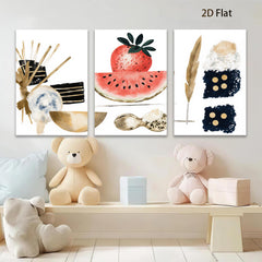 2D flat 1pc Botanical Fruit Gold Foil Wall Art Modern Farmhouse Decor Living Room Bedroom Gallery Wrapped Canvas Prints