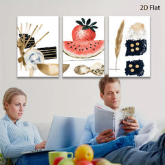 2D flat 1pc Botanical Fruit Gold Foil Wall Art Modern Farmhouse Decor Living Room Bedroom Gallery Wrapped Canvas Prints