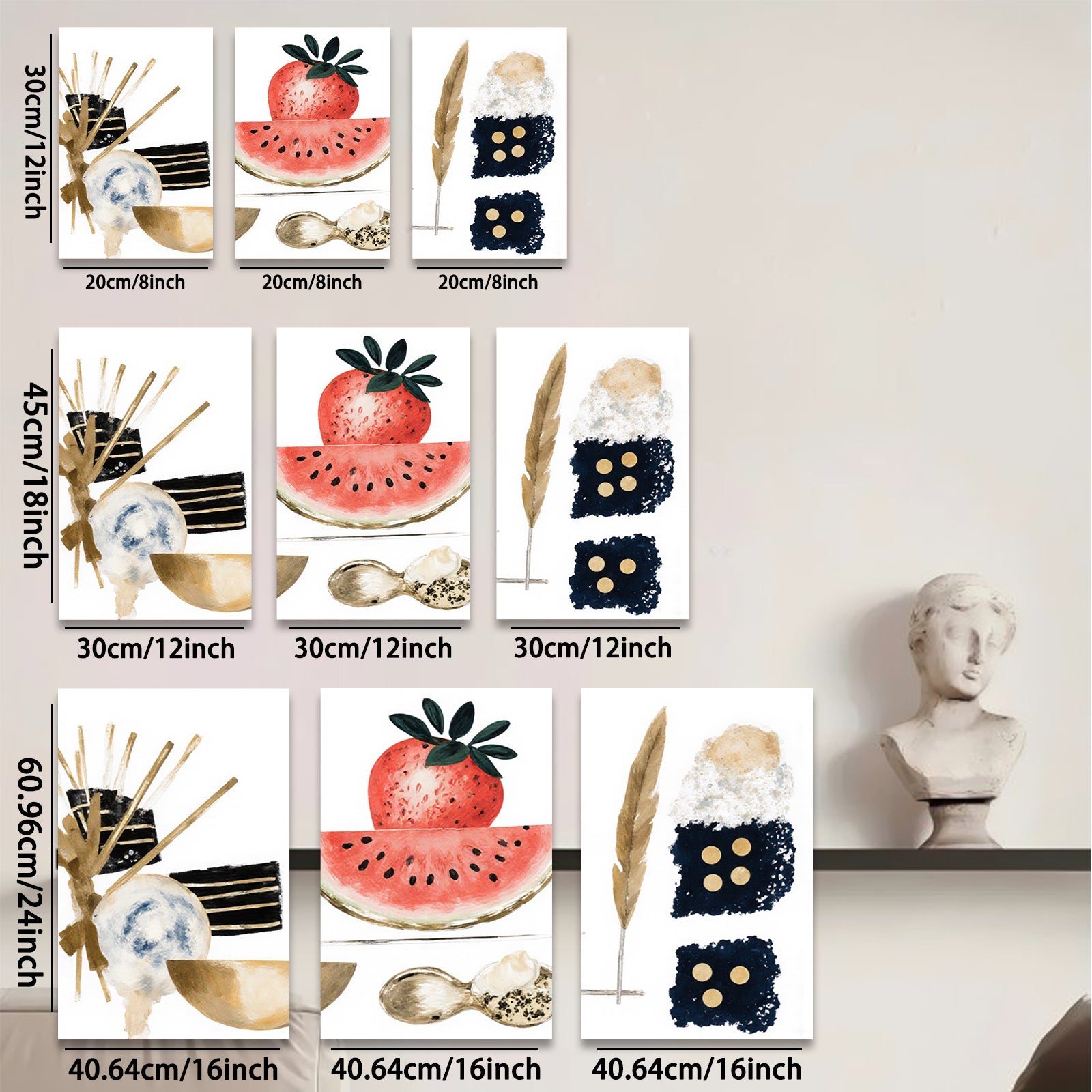 2D flat 1pc Botanical Fruit Gold Foil Wall Art Modern Farmhouse Decor Living Room Bedroom Gallery Wrapped Canvas Prints