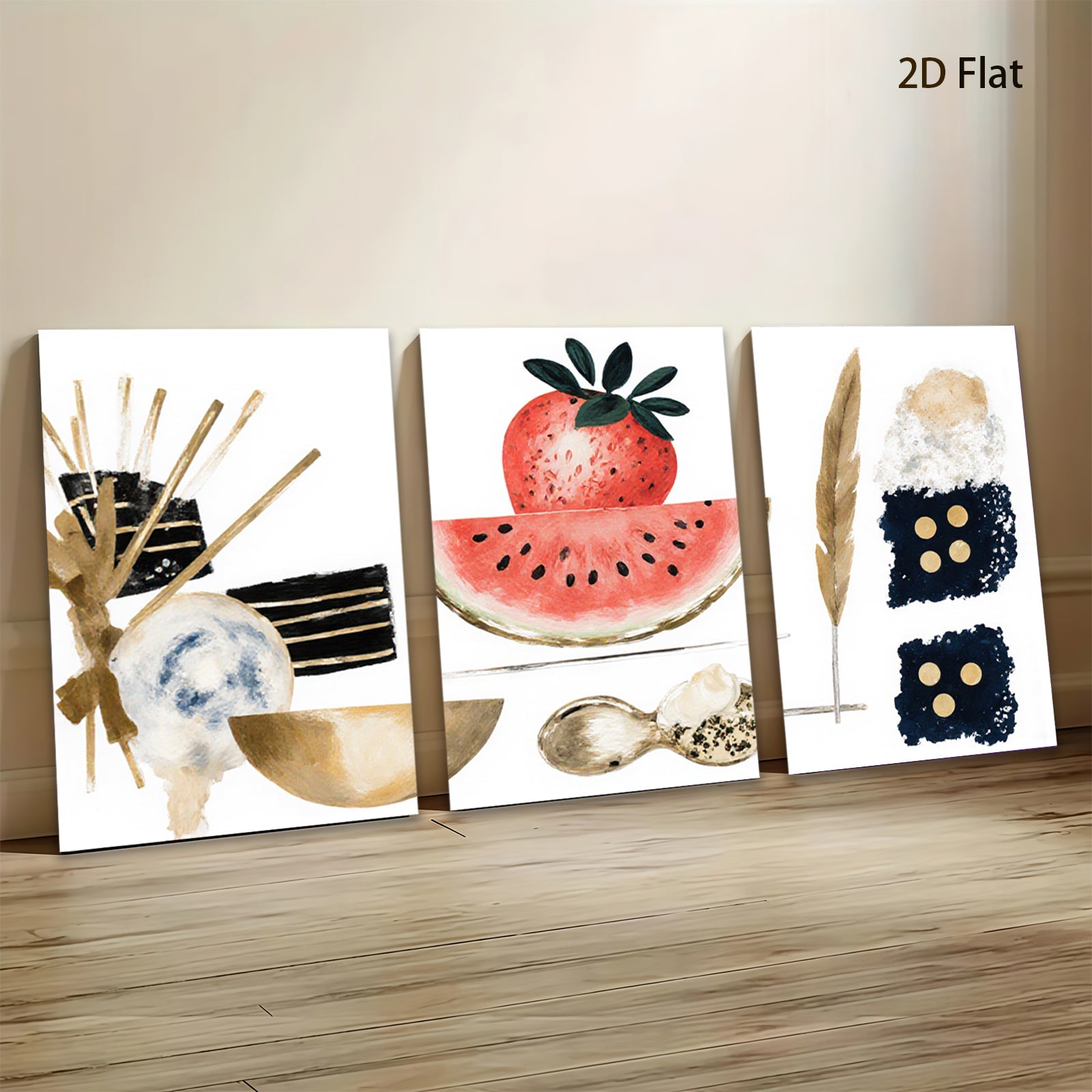 2D flat 1pc Botanical Fruit Gold Foil Wall Art Modern Farmhouse Decor Living Room Bedroom Gallery Wrapped Canvas Prints