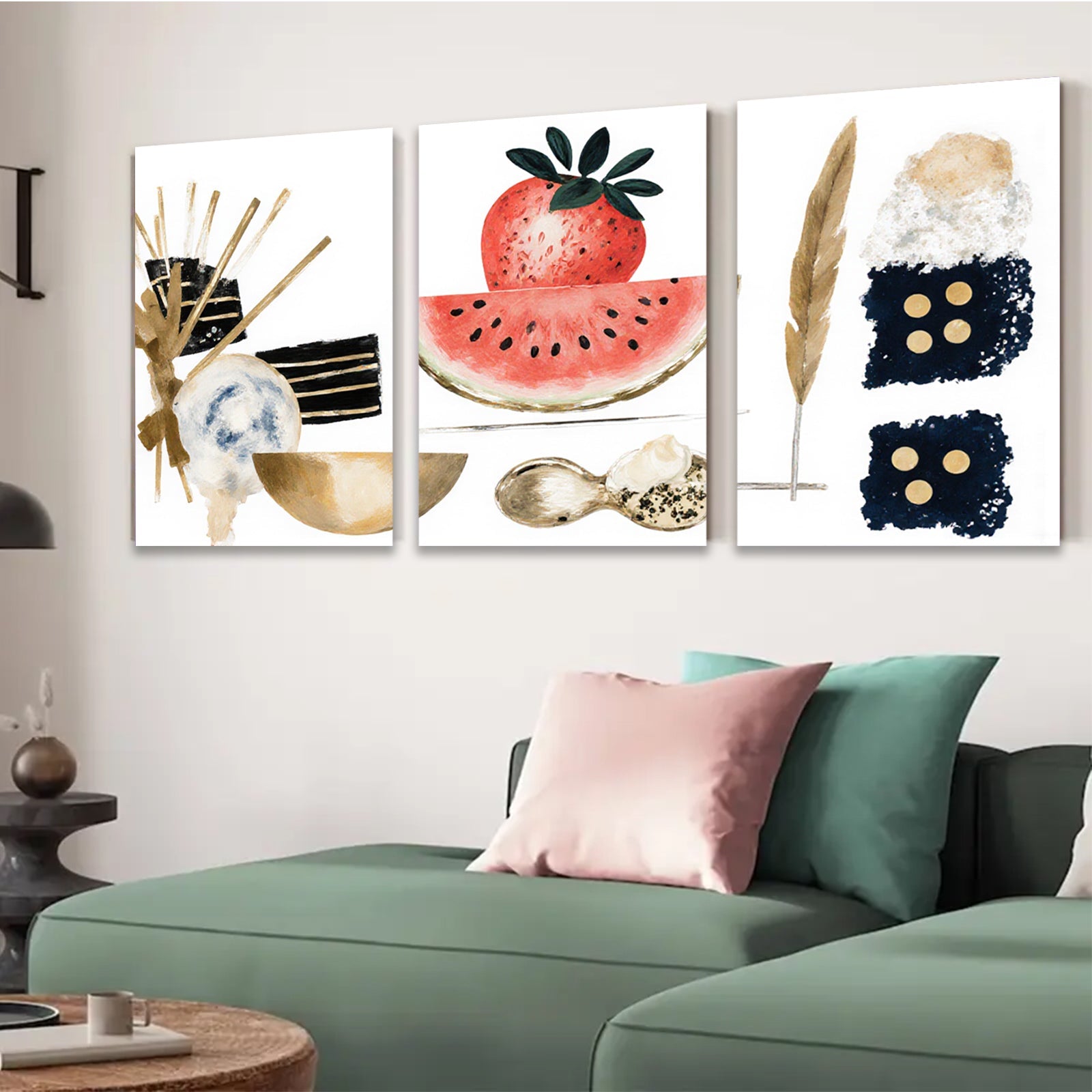 2D flat 1pc Botanical Fruit Gold Foil Wall Art Modern Farmhouse Decor Living Room Bedroom Gallery Wrapped Canvas Prints