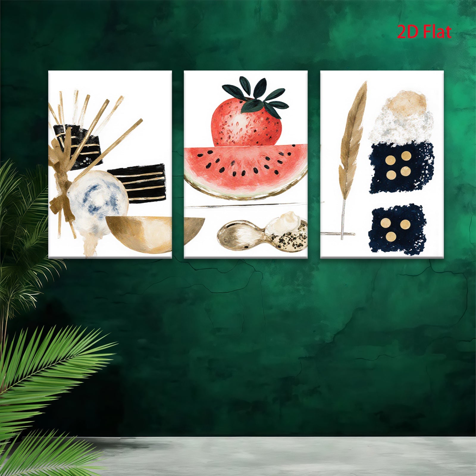 2D flat 1pc Botanical Fruit Gold Foil Wall Art Modern Farmhouse Decor Living Room Bedroom Gallery Wrapped Canvas Prints