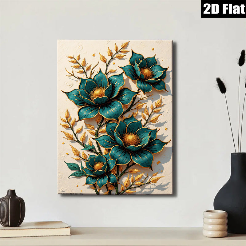 2D flat 1pc Botanical Gold Floral Wall Art Decor Modern Farmhouse Living Room Bedroom Canvas Prints Gallery Wrapped Ready to Hang