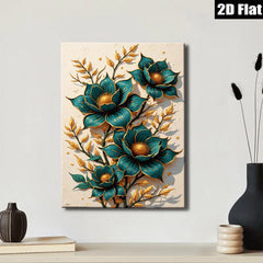 2D flat 1pc Botanical Gold Floral Wall Art Decor Modern Farmhouse Living Room Bedroom Canvas Prints Gallery Wrapped Ready to Hang