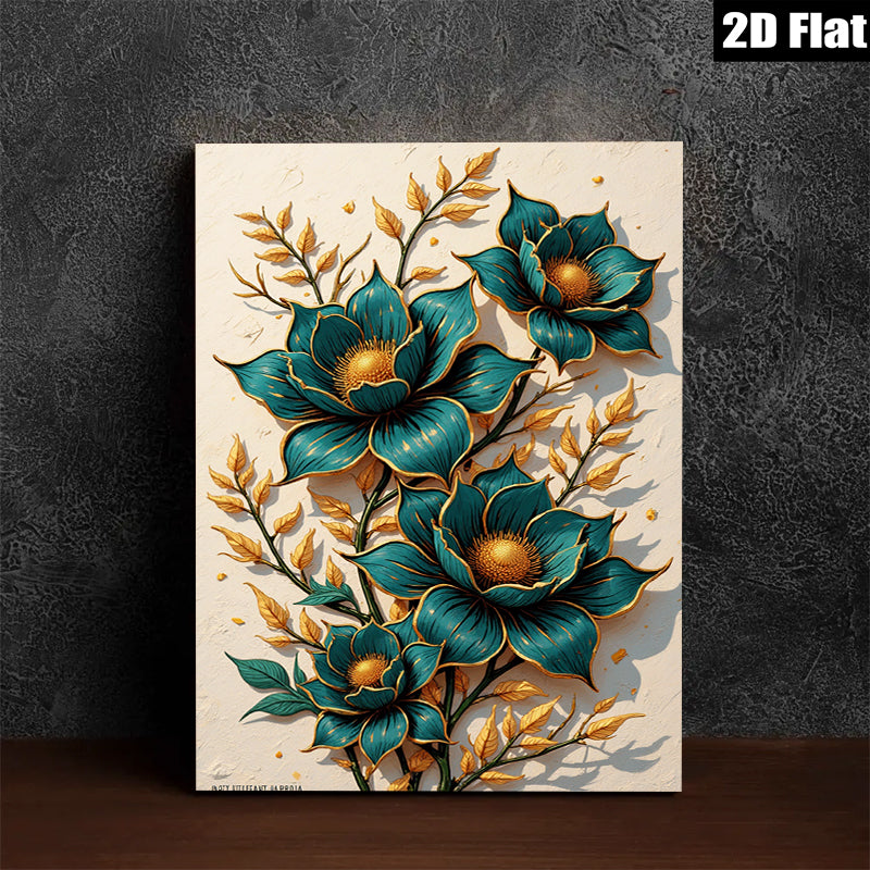 2D flat 1pc Botanical Gold Floral Wall Art Decor Modern Farmhouse Living Room Bedroom Canvas Prints Gallery Wrapped Ready to Hang