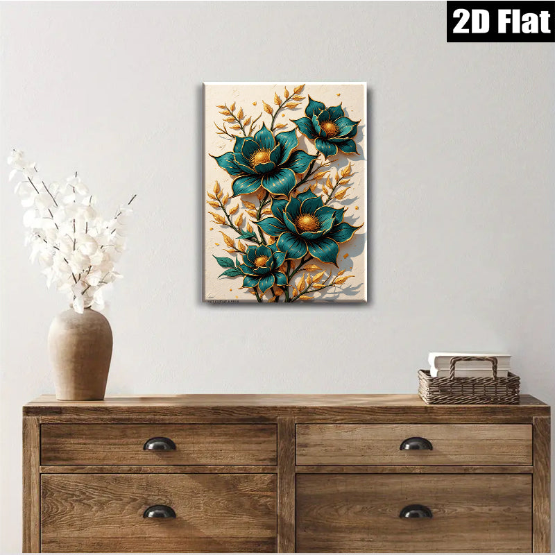 2D flat 1pc Botanical Gold Floral Wall Art Decor Modern Farmhouse Living Room Bedroom Canvas Prints Gallery Wrapped Ready to Hang