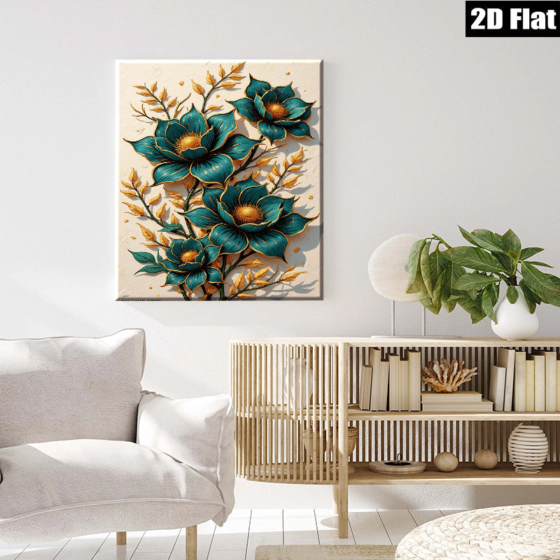 2D flat 1pc Botanical Gold Floral Wall Art Decor Modern Farmhouse Living Room Bedroom Canvas Prints Gallery Wrapped Ready to Hang