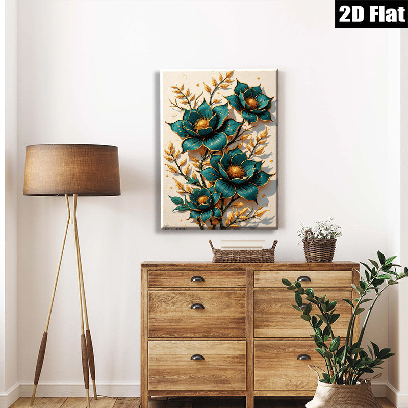 2D flat 1pc Botanical Gold Floral Wall Art Decor Modern Farmhouse Living Room Bedroom Canvas Prints Gallery Wrapped Ready to Hang