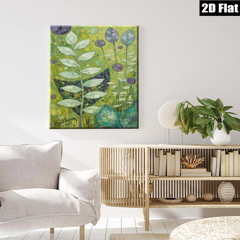 2D flat 1pc Botanical Greenery Wall Art Lush Foliage Home Decor Living Room Bedroom Modern Farmhouse Gallery Wrapped Canvas Prints Coastal Beach Style