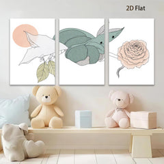 2D flat 1pc Botanical Illustration Insect Floral Wall Art Decor Living Room Bedroom Home Office Gallery Wrapped Canvas Prints Modern Farmhouse Aesthetic