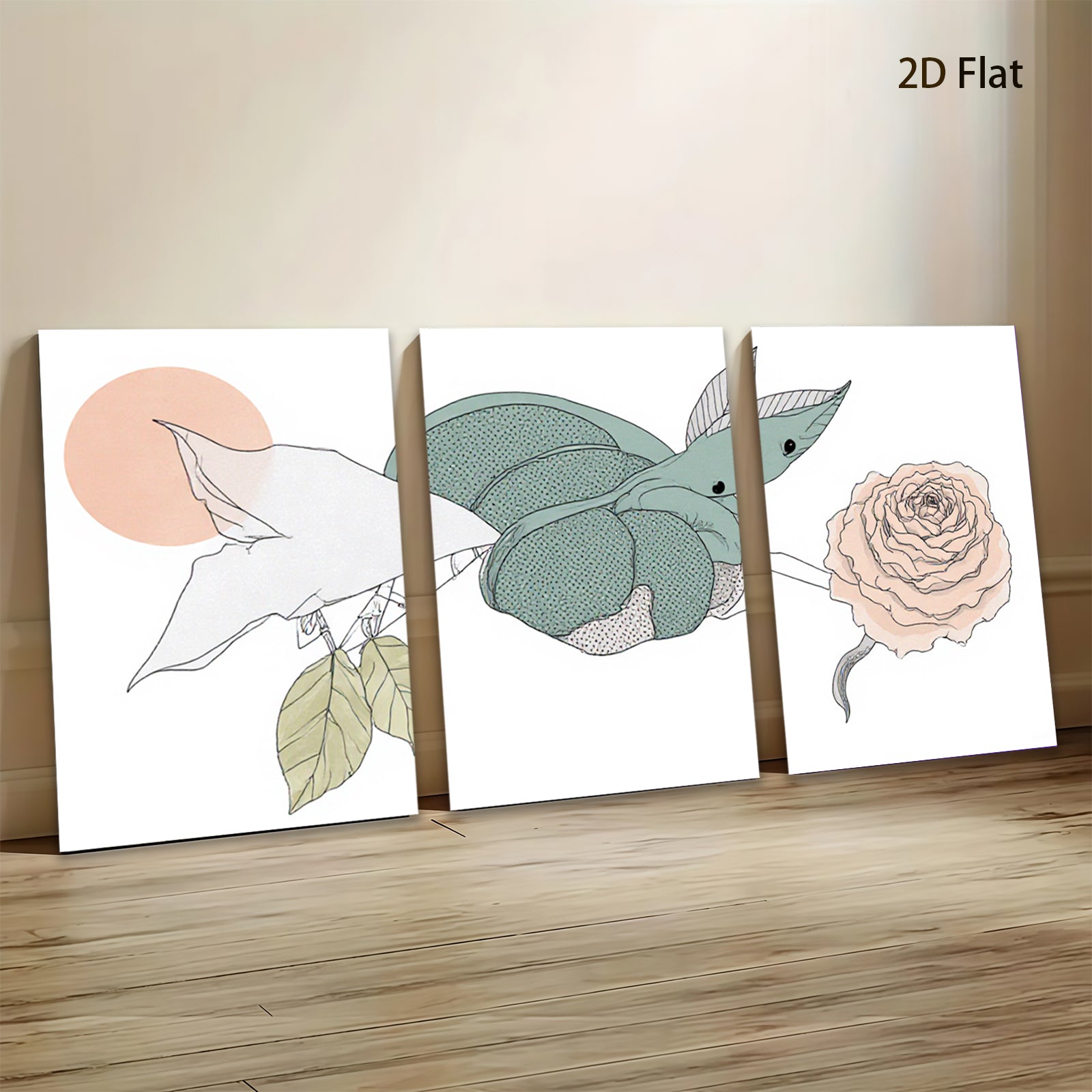 2D flat 1pc Botanical Illustration Insect Floral Wall Art Decor Living Room Bedroom Home Office Gallery Wrapped Canvas Prints Modern Farmhouse Aesthetic
