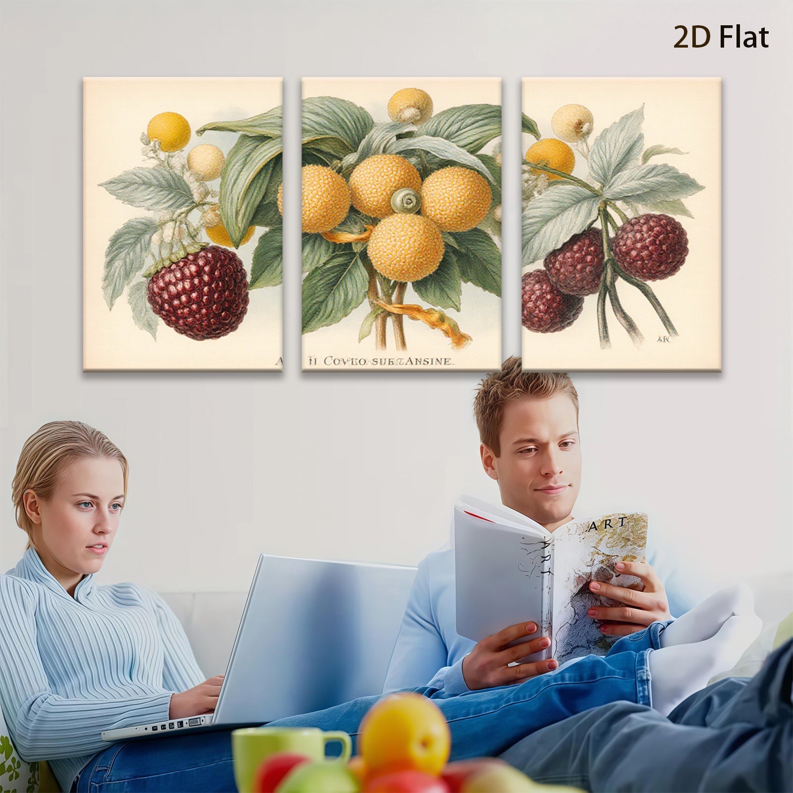 2D flat 1pc Botanical Illustration Vibrant Fruit Branch Wall Decor Gallery Wrapped Canvas Print Living Room Bedroom Home Office Art Modern Farmhouse Style