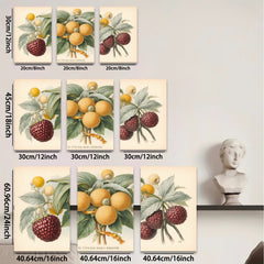 2D flat 1pc Botanical Illustration Vibrant Fruit Branch Wall Decor Gallery Wrapped Canvas Print Living Room Bedroom Home Office Art Modern Farmhouse Style