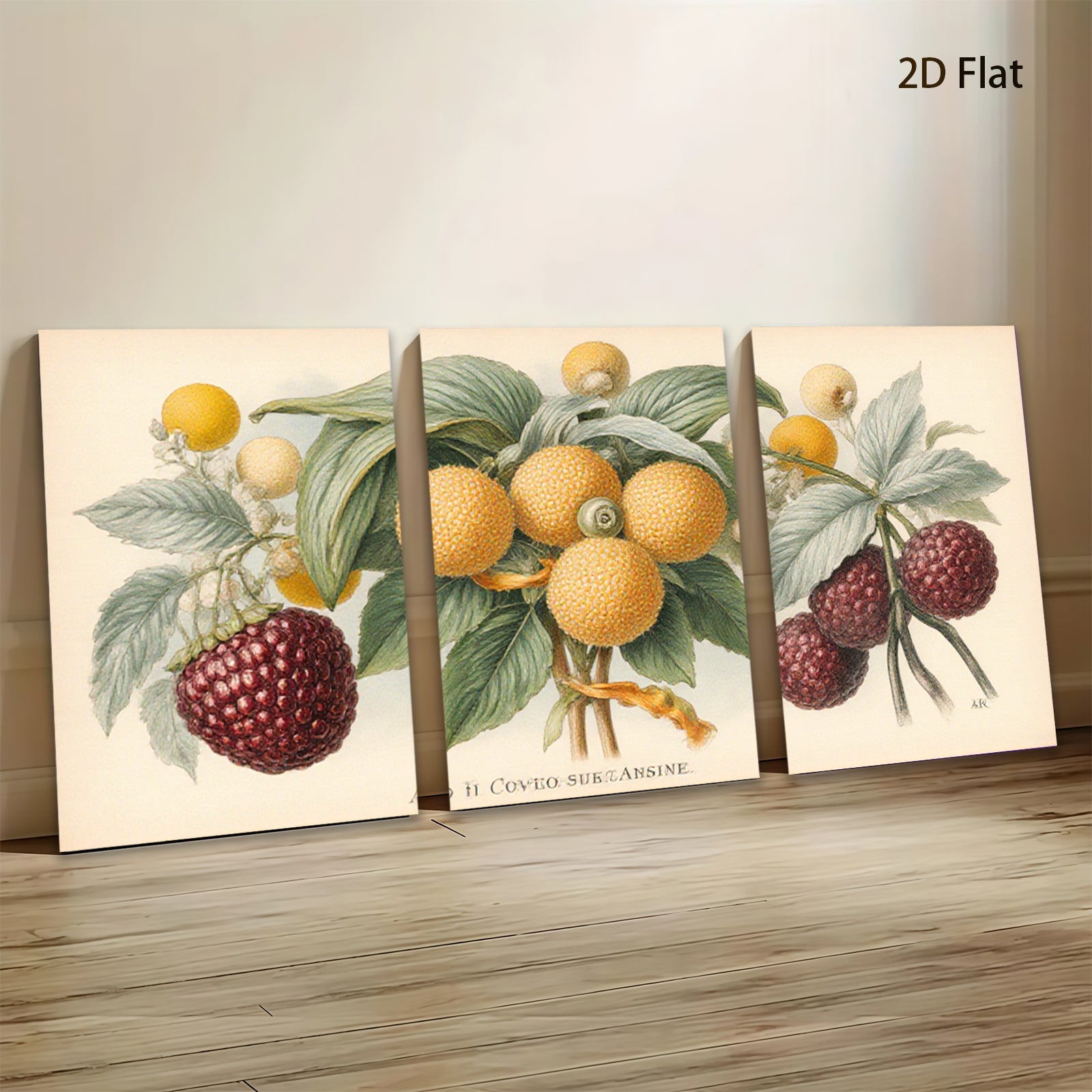 2D flat 1pc Botanical Illustration Vibrant Fruit Branch Wall Decor Gallery Wrapped Canvas Print Living Room Bedroom Home Office Art Modern Farmhouse Style