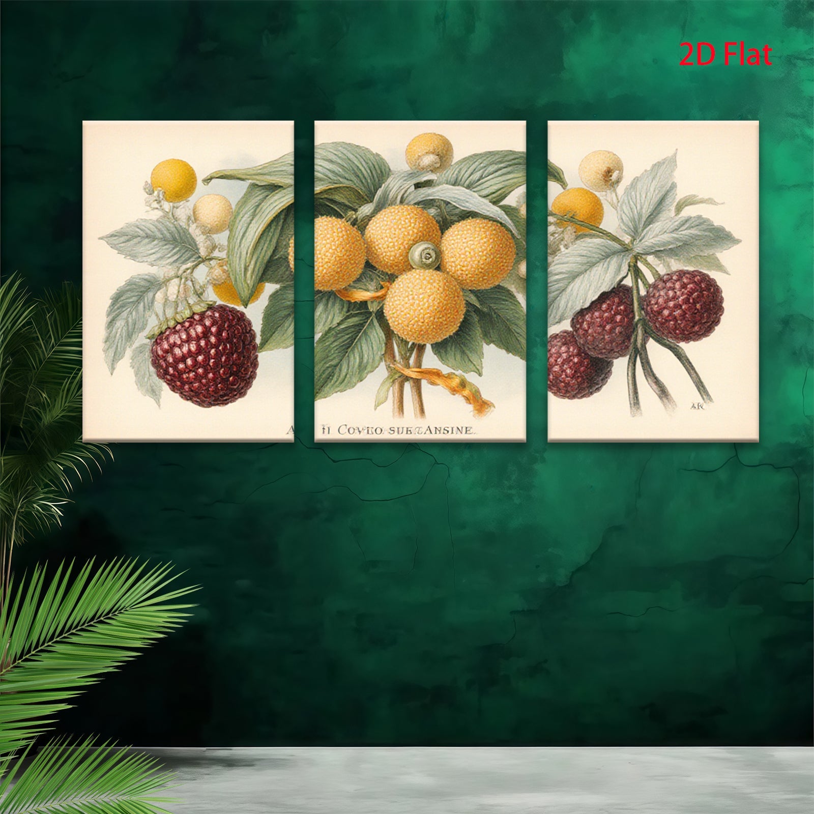 2D flat 1pc Botanical Illustration Vibrant Fruit Branch Wall Decor Gallery Wrapped Canvas Print Living Room Bedroom Home Office Art Modern Farmhouse Style