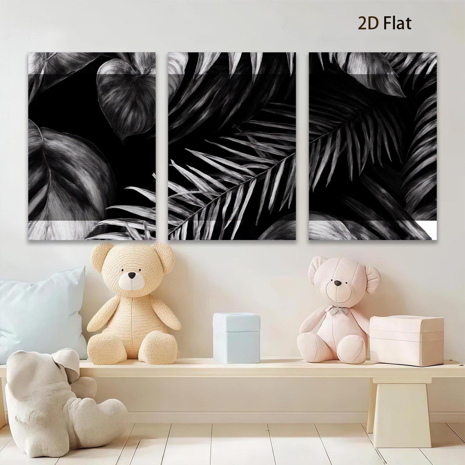 2D flat 1pc Botanical Leaf Wall Art Modern Farmhouse Decor Living Room Bedroom Canvas Prints Gallery Wrapped Teal Gray Neutral Tone Aesthetic Home Decor