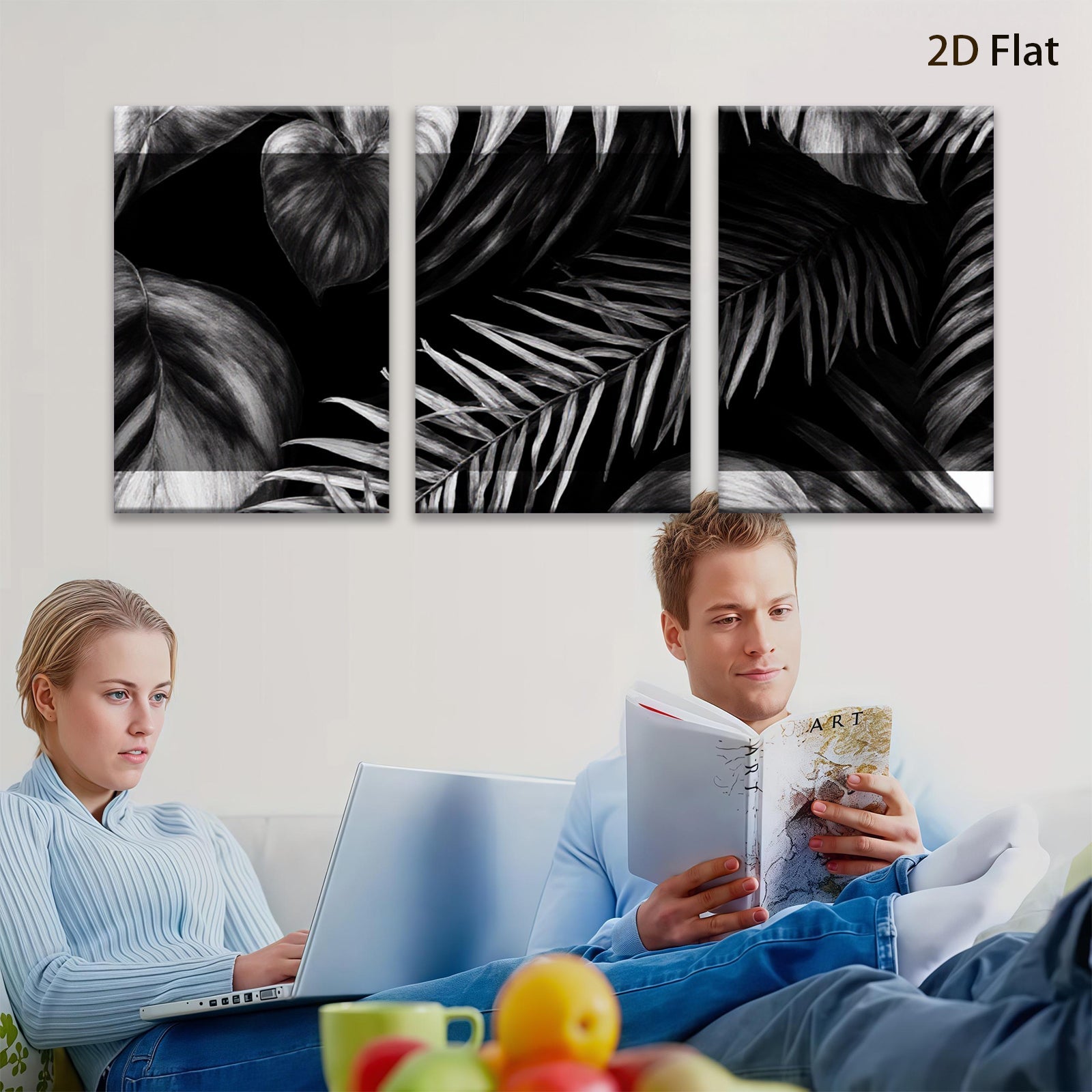 2D flat 1pc Botanical Leaf Wall Art Modern Farmhouse Decor Living Room Bedroom Canvas Prints Gallery Wrapped Teal Gray Neutral Tone Aesthetic Home Decor