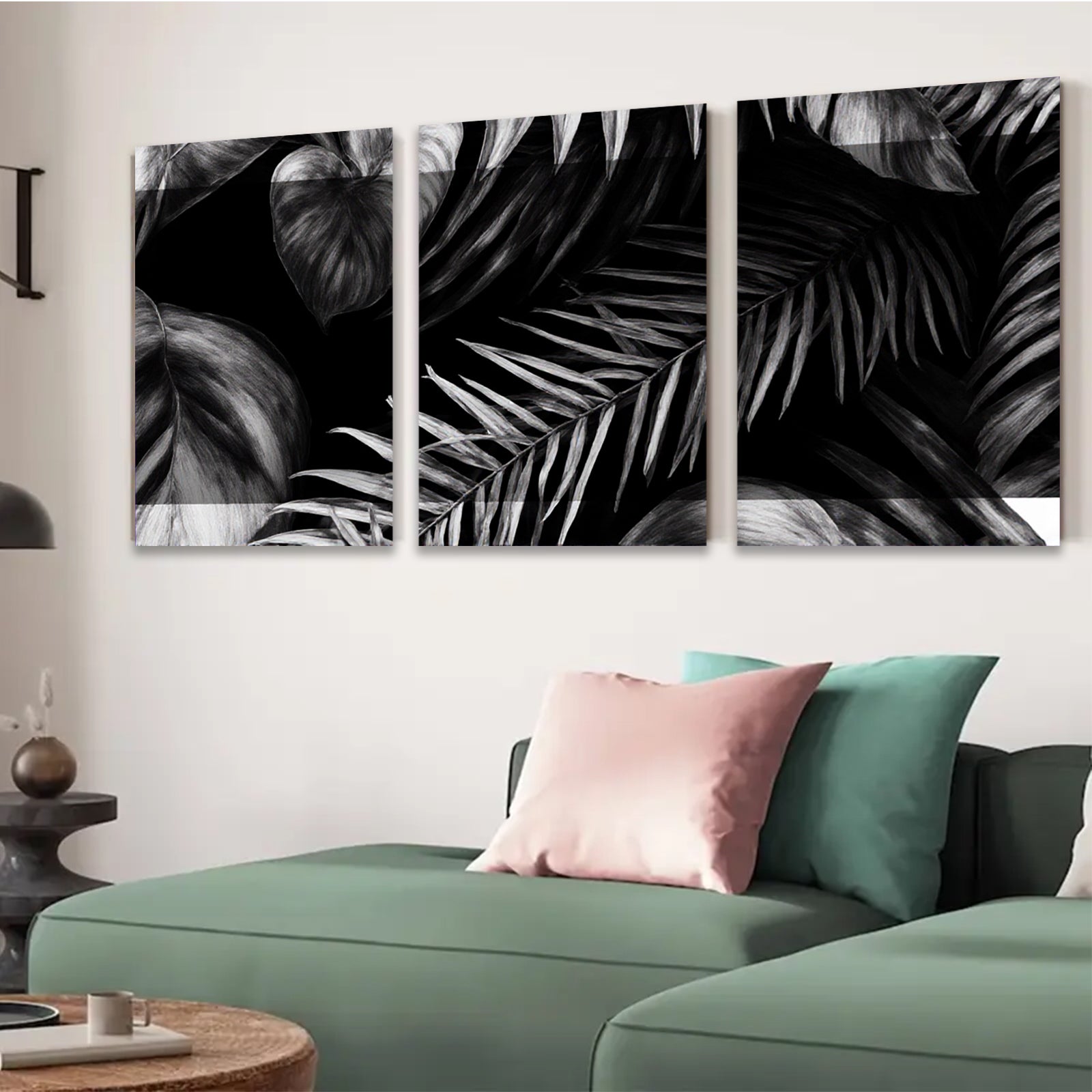 2D flat 1pc Botanical Leaf Wall Art Modern Farmhouse Decor Living Room Bedroom Canvas Prints Gallery Wrapped Teal Gray Neutral Tone Aesthetic Home Decor