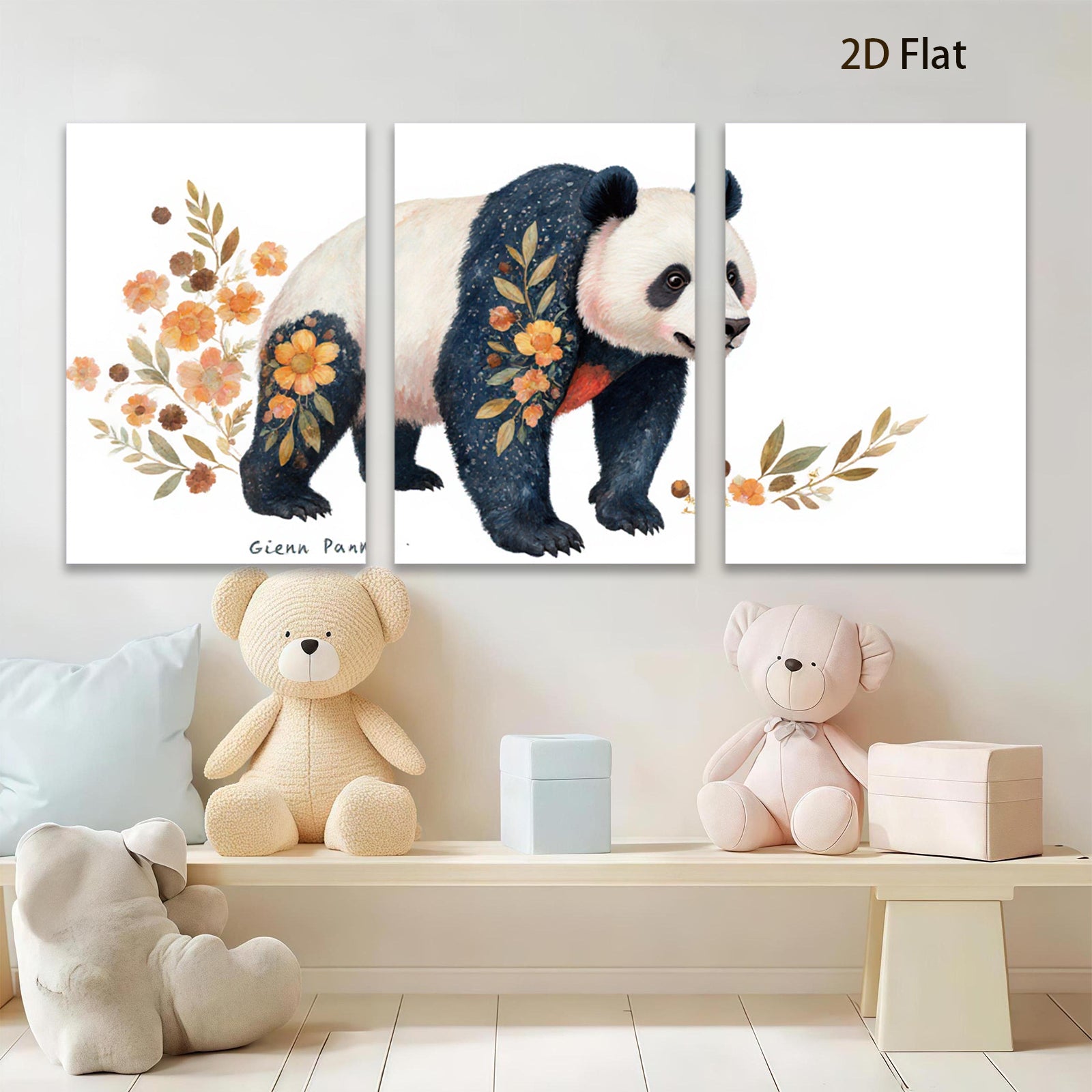 2D flat 1pc Botanical Panda Wall Art Canvas Print Modern Farmhouse Decor Living Room Bedroom Home Office Gallery Wrapped Ready to Hang