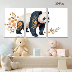 2D flat 1pc Botanical Panda Wall Art Canvas Print Modern Farmhouse Decor Living Room Bedroom Home Office Gallery Wrapped Ready to Hang
