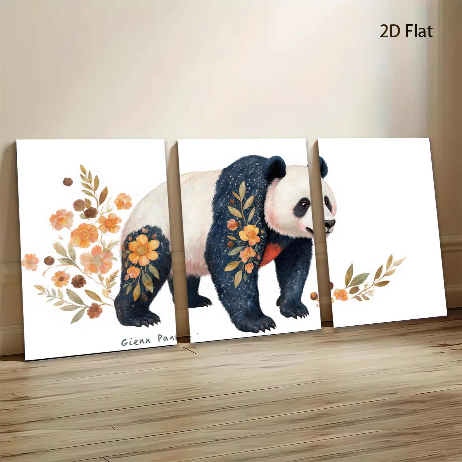 2D flat 1pc Botanical Panda Wall Art Canvas Print Modern Farmhouse Decor Living Room Bedroom Home Office Gallery Wrapped Ready to Hang