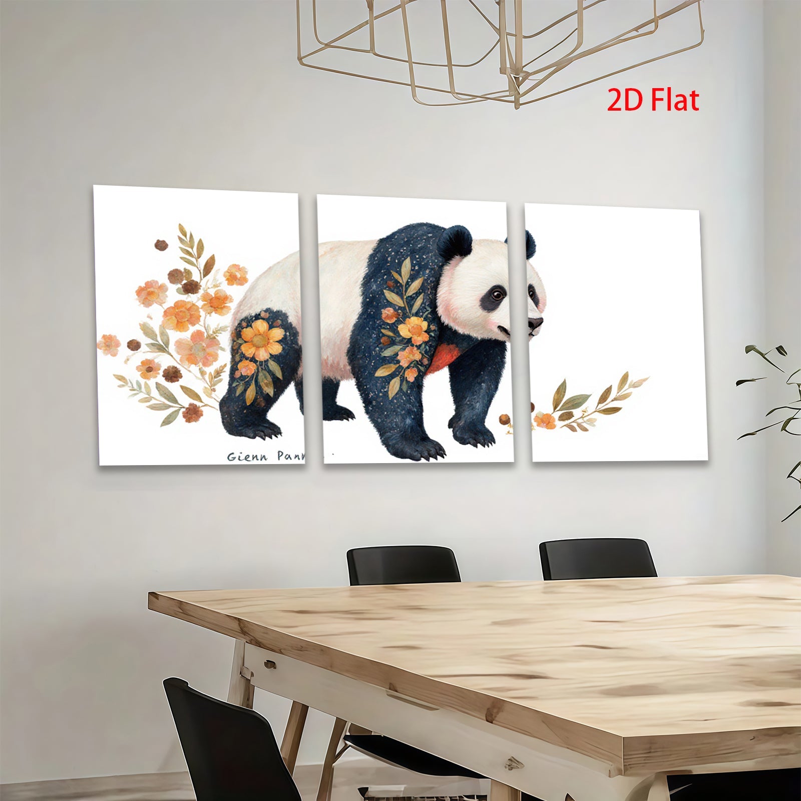 2D flat 1pc Botanical Panda Wall Art Canvas Print Modern Farmhouse Decor Living Room Bedroom Home Office Gallery Wrapped Ready to Hang