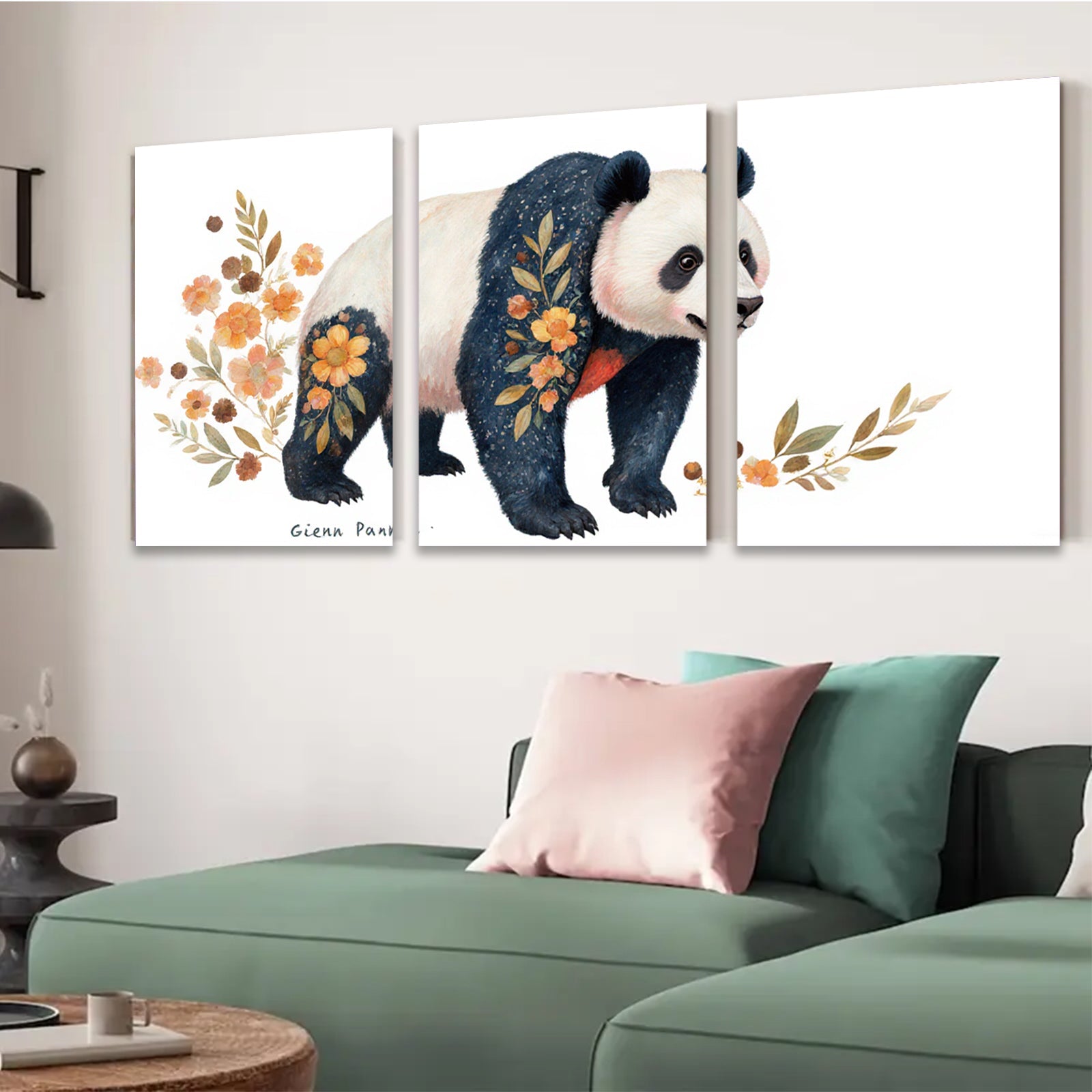 2D flat 1pc Botanical Panda Wall Art Canvas Print Modern Farmhouse Decor Living Room Bedroom Home Office Gallery Wrapped Ready to Hang