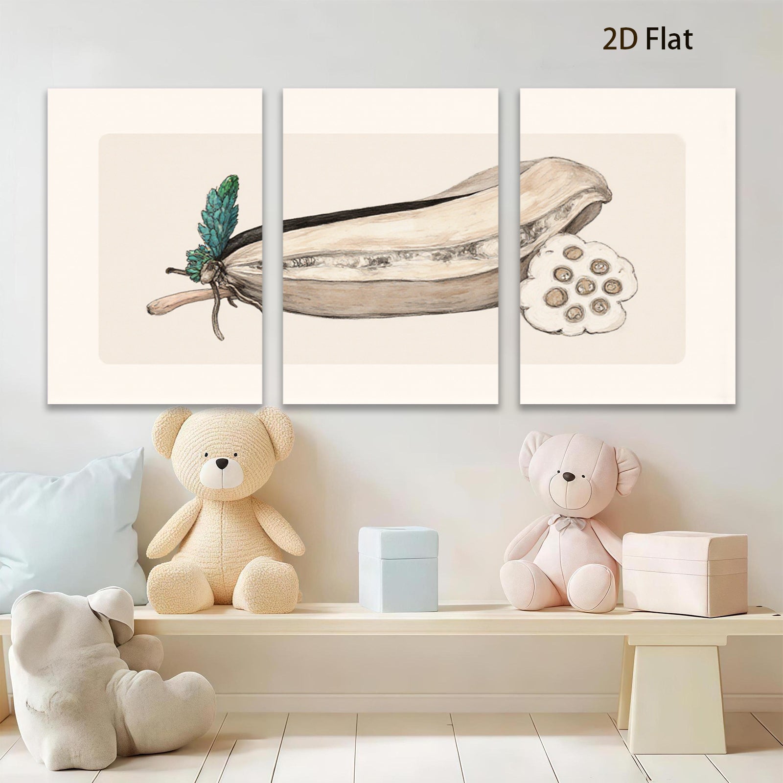 2D flat 1pc Botanical Study Pod with Seeds Farmhouse Wall Art Decor for Living Room Bedroom Gallery Wrapped Canvas Prints Modern Minimalist