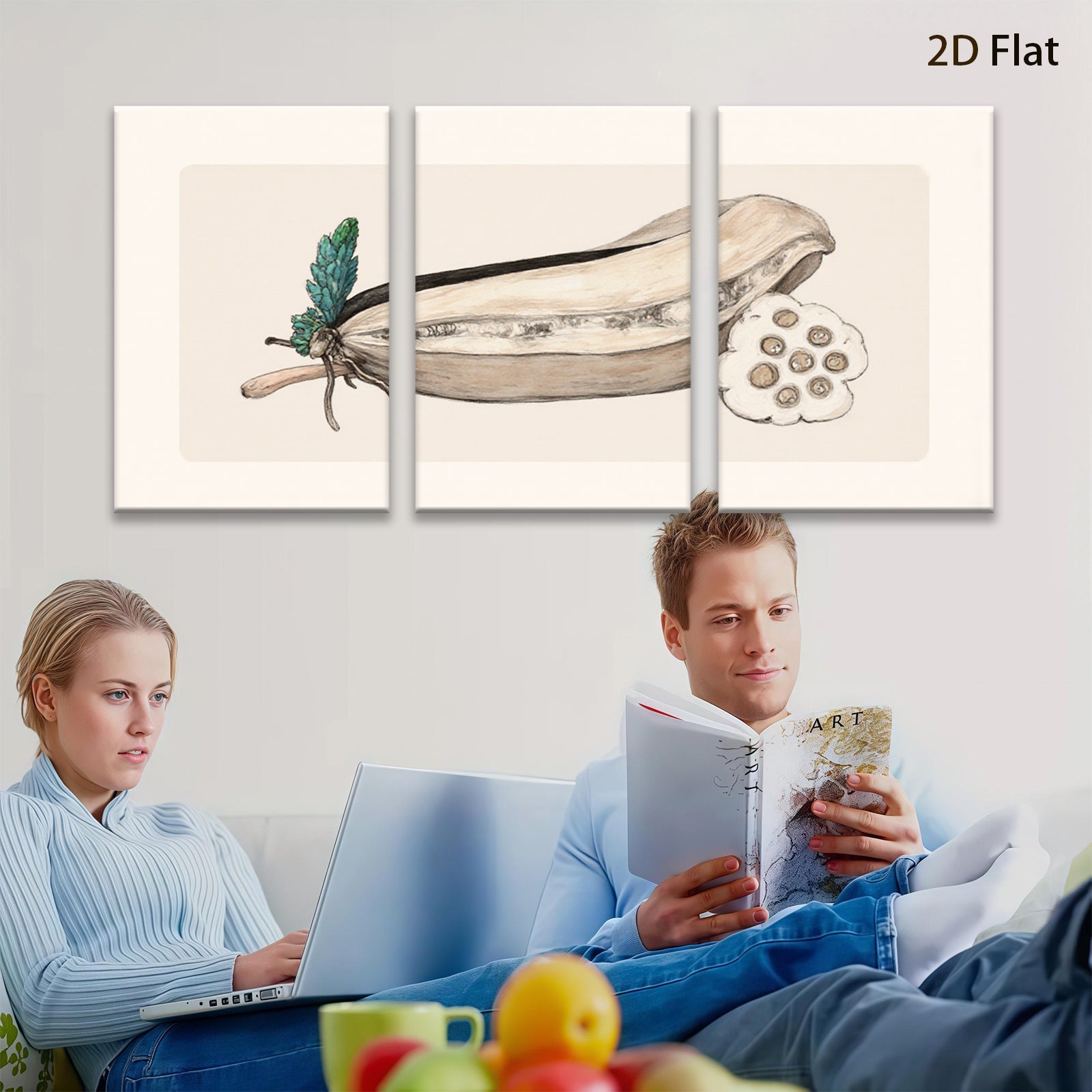 2D flat 1pc Botanical Study Pod with Seeds Farmhouse Wall Art Decor for Living Room Bedroom Gallery Wrapped Canvas Prints Modern Minimalist