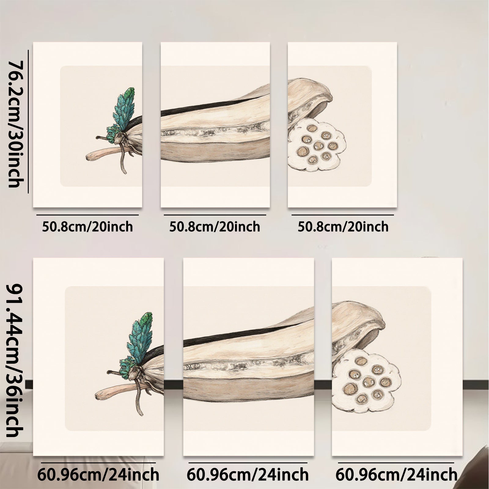 2D flat 1pc Botanical Study Pod with Seeds Farmhouse Wall Art Decor for Living Room Bedroom Gallery Wrapped Canvas Prints Modern Minimalist