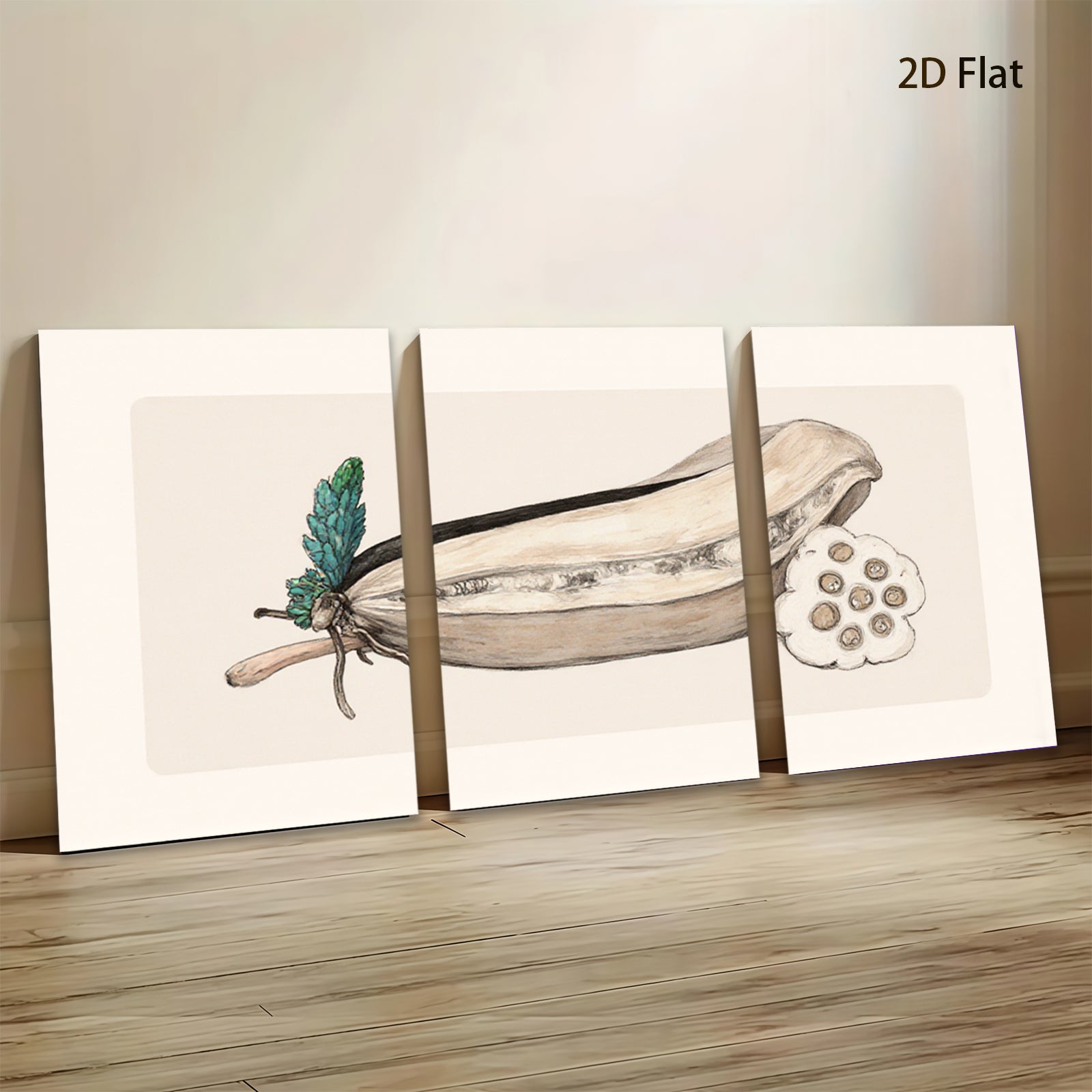 2D flat 1pc Botanical Study Pod with Seeds Farmhouse Wall Art Decor for Living Room Bedroom Gallery Wrapped Canvas Prints Modern Minimalist