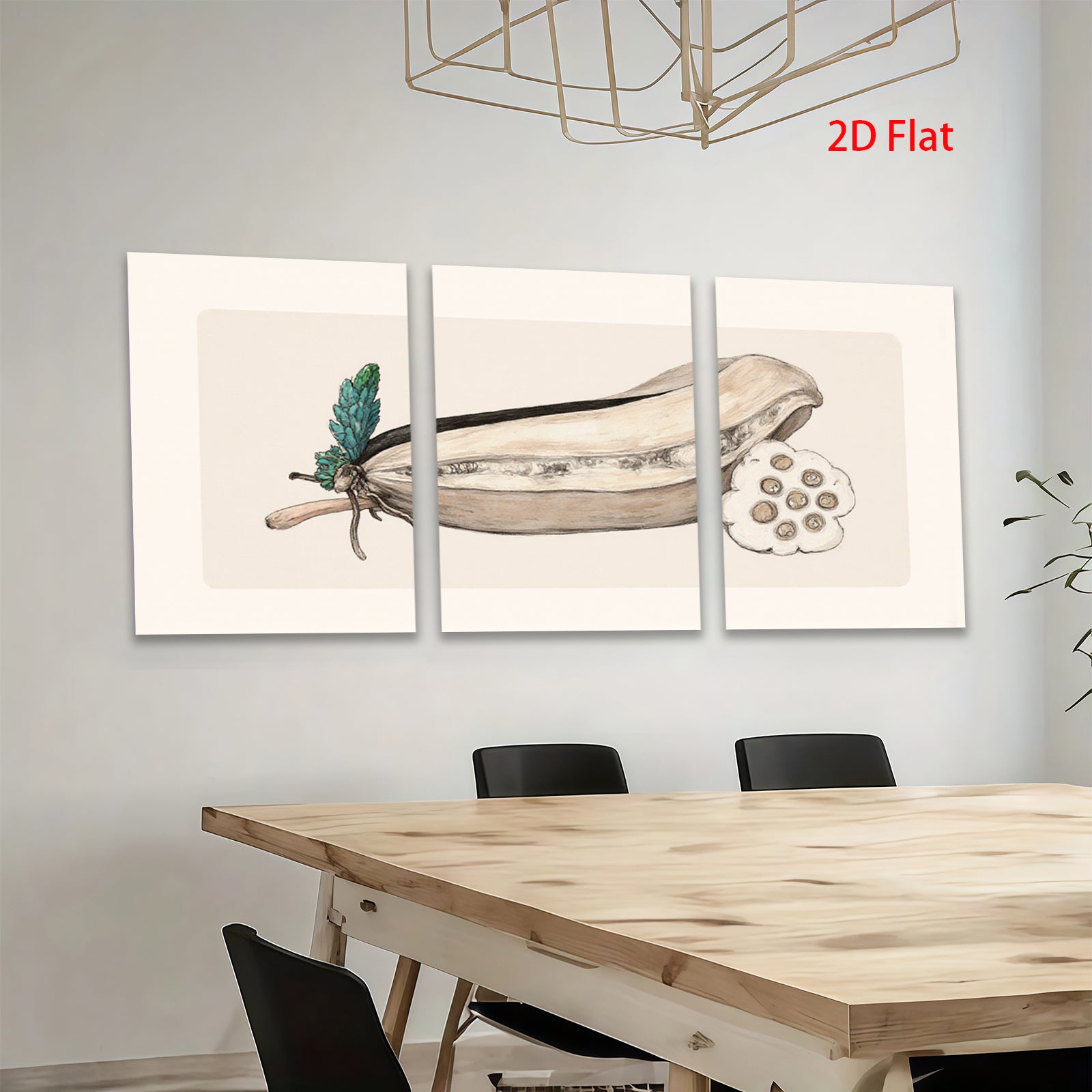 2D flat 1pc Botanical Study Pod with Seeds Farmhouse Wall Art Decor for Living Room Bedroom Gallery Wrapped Canvas Prints Modern Minimalist
