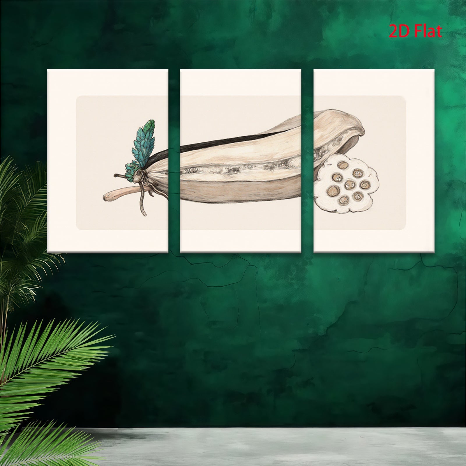 2D flat 1pc Botanical Study Pod with Seeds Farmhouse Wall Art Decor for Living Room Bedroom Gallery Wrapped Canvas Prints Modern Minimalist