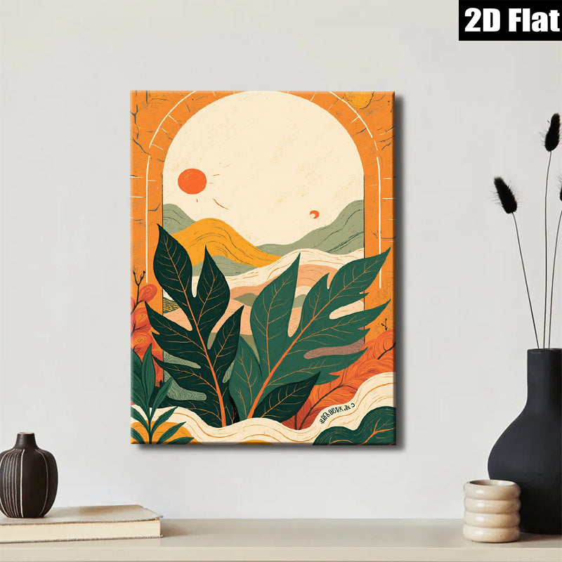 2D flat 1pc Botanical Tropical Leaves Sunburst Wall Art Living Room Bedroom Home Decor Gallery Wrapped Canvas Prints Modern Farmhouse Coastal Style
