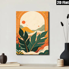 2D flat 1pc Botanical Tropical Leaves Sunburst Wall Art Living Room Bedroom Home Decor Gallery Wrapped Canvas Prints Modern Farmhouse Coastal Style