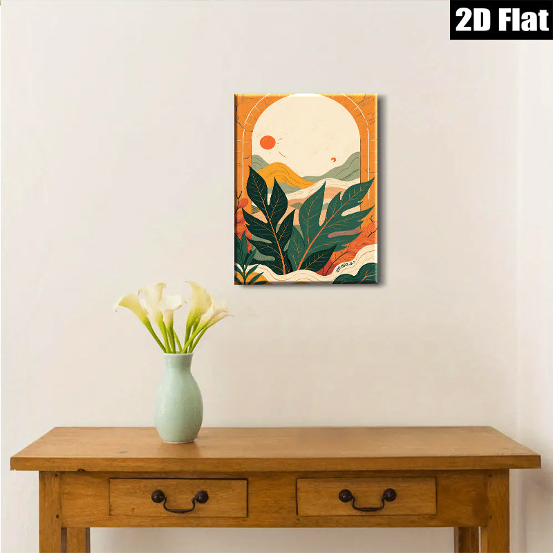 2D flat 1pc Botanical Tropical Leaves Sunburst Wall Art Living Room Bedroom Home Decor Gallery Wrapped Canvas Prints Modern Farmhouse Coastal Style