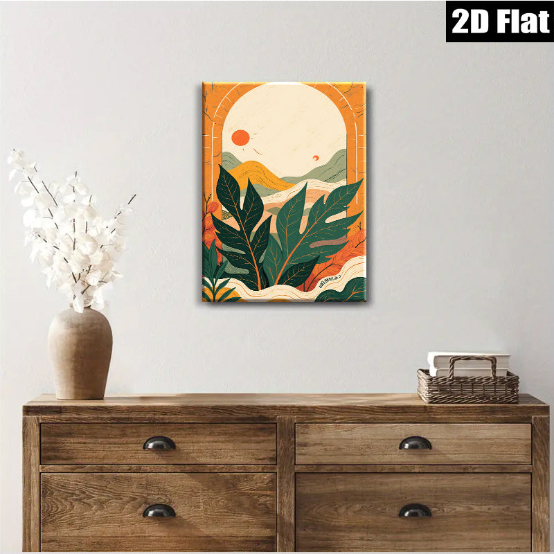 2D flat 1pc Botanical Tropical Leaves Sunburst Wall Art Living Room Bedroom Home Decor Gallery Wrapped Canvas Prints Modern Farmhouse Coastal Style