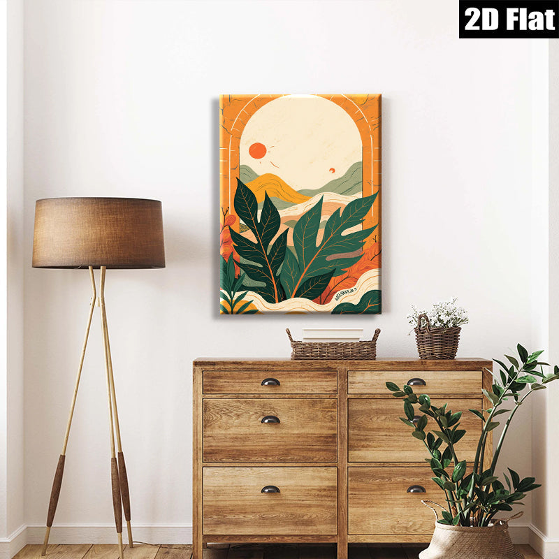 2D flat 1pc Botanical Tropical Leaves Sunburst Wall Art Living Room Bedroom Home Decor Gallery Wrapped Canvas Prints Modern Farmhouse Coastal Style