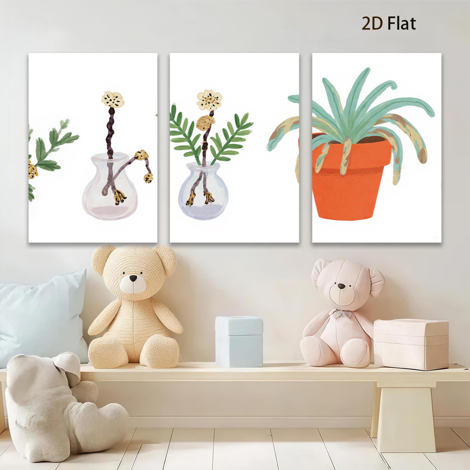 2D flat 1pc Botanical Vases & Potted Plant Farmhouse Wall Art Living Room Bedroom Decor Gallery Wrapped Canvas Prints Modern Minimalist Aesthetic Art