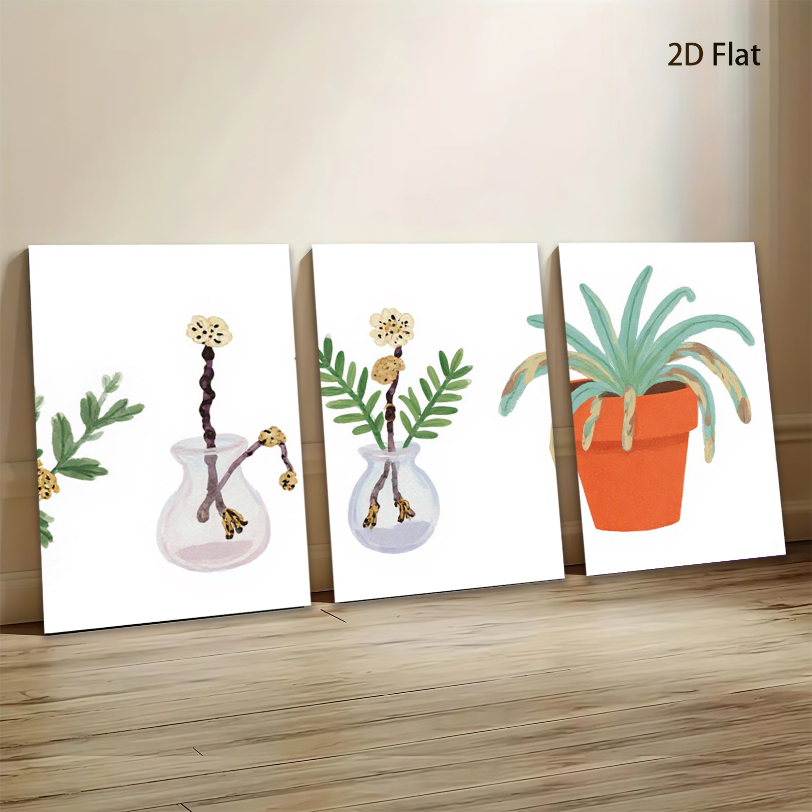 2D flat 1pc Botanical Vases & Potted Plant Farmhouse Wall Art Living Room Bedroom Decor Gallery Wrapped Canvas Prints Modern Minimalist Aesthetic Art