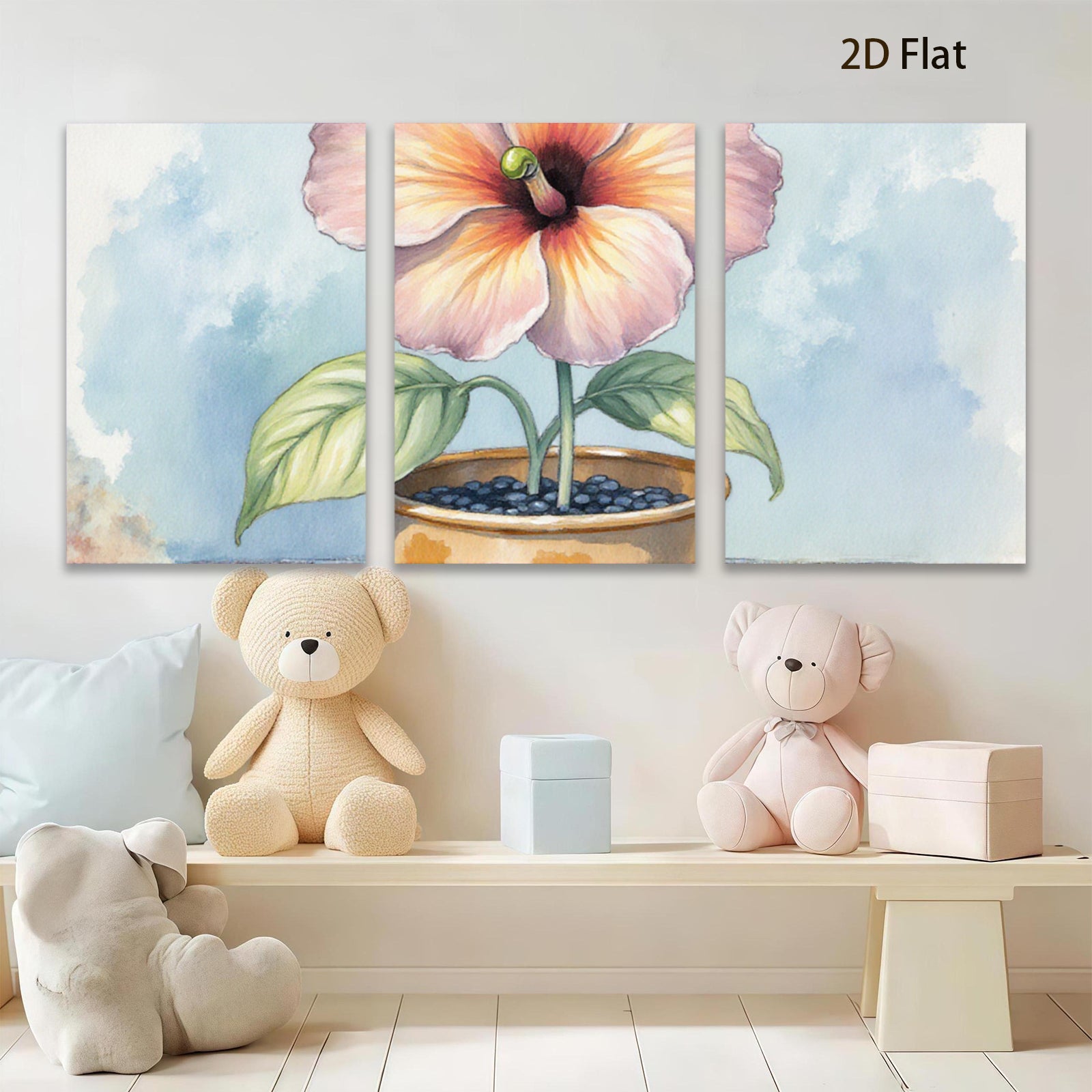 2D flat 1pc Botanical floral potted plant art wall decor living room bedroom farmhouse style modern minimalist canvas prints