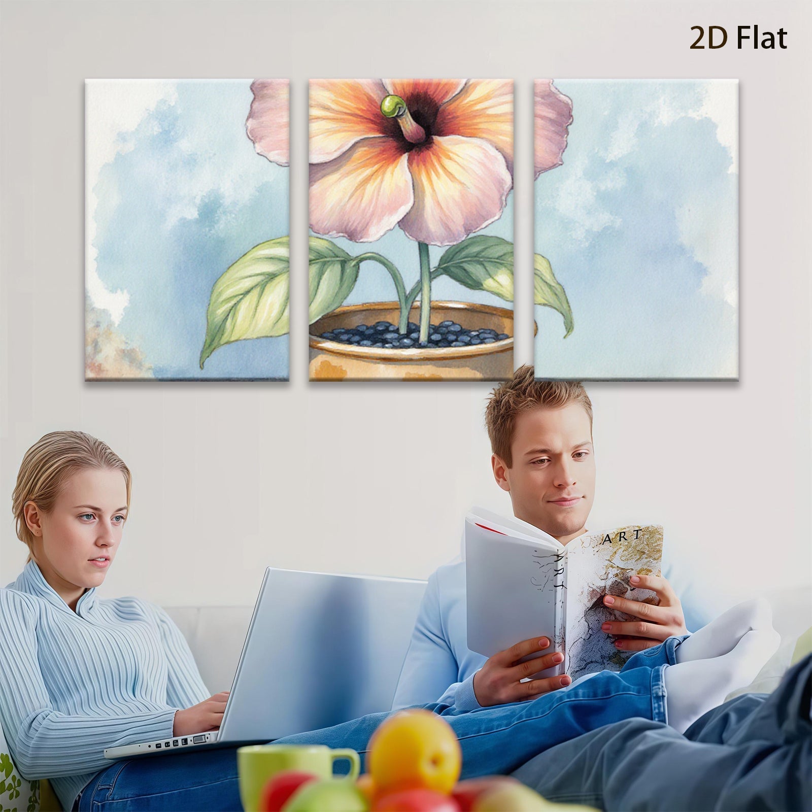 2D flat 1pc Botanical floral potted plant art wall decor living room bedroom farmhouse style modern minimalist canvas prints