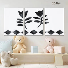 2D flat 1pc Botanical floral wall art decor minimalist black stems farmhouse living room bedroom gallery wrapped canvas print modern aesthetic
