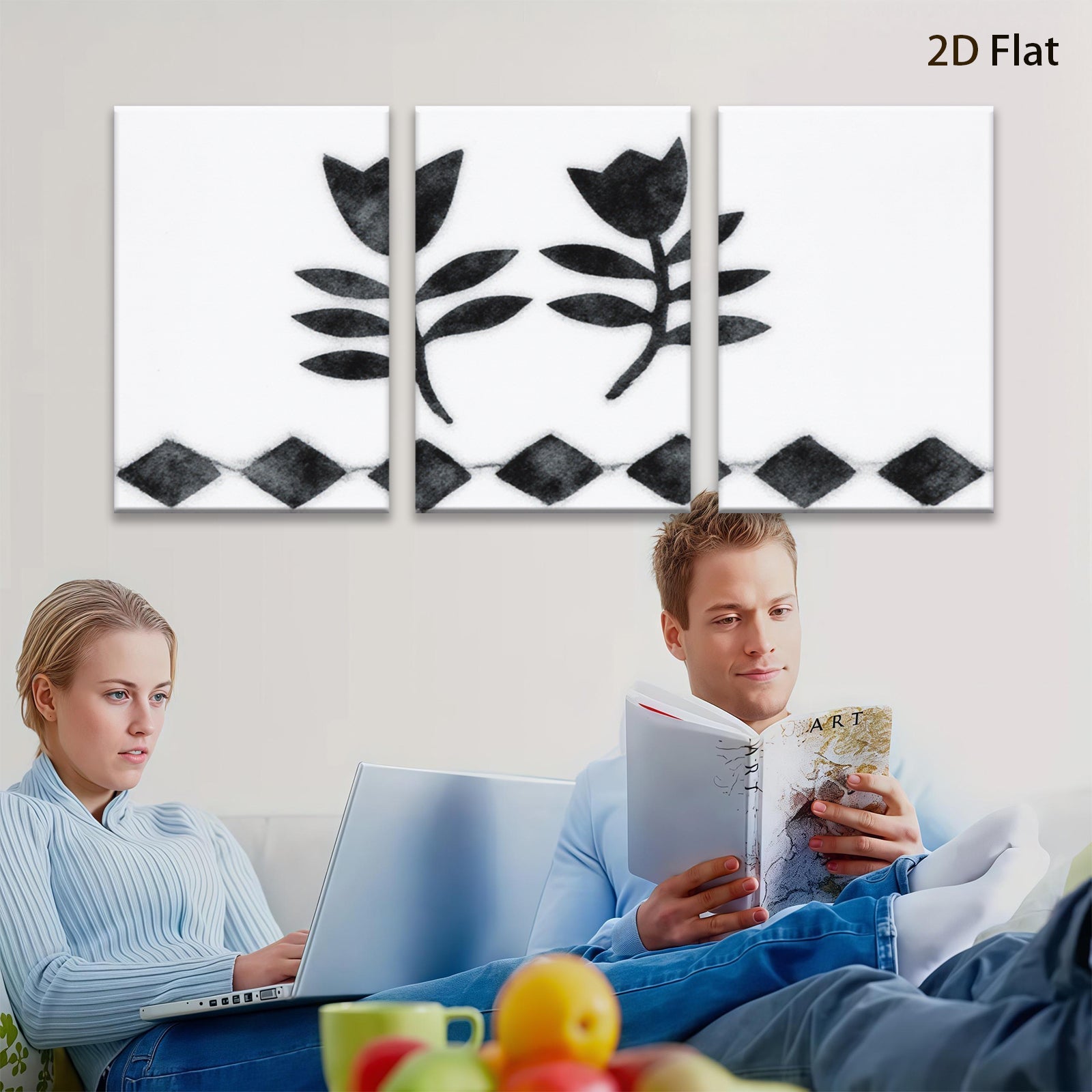 2D flat 1pc Botanical floral wall art decor minimalist black stems farmhouse living room bedroom gallery wrapped canvas print modern aesthetic