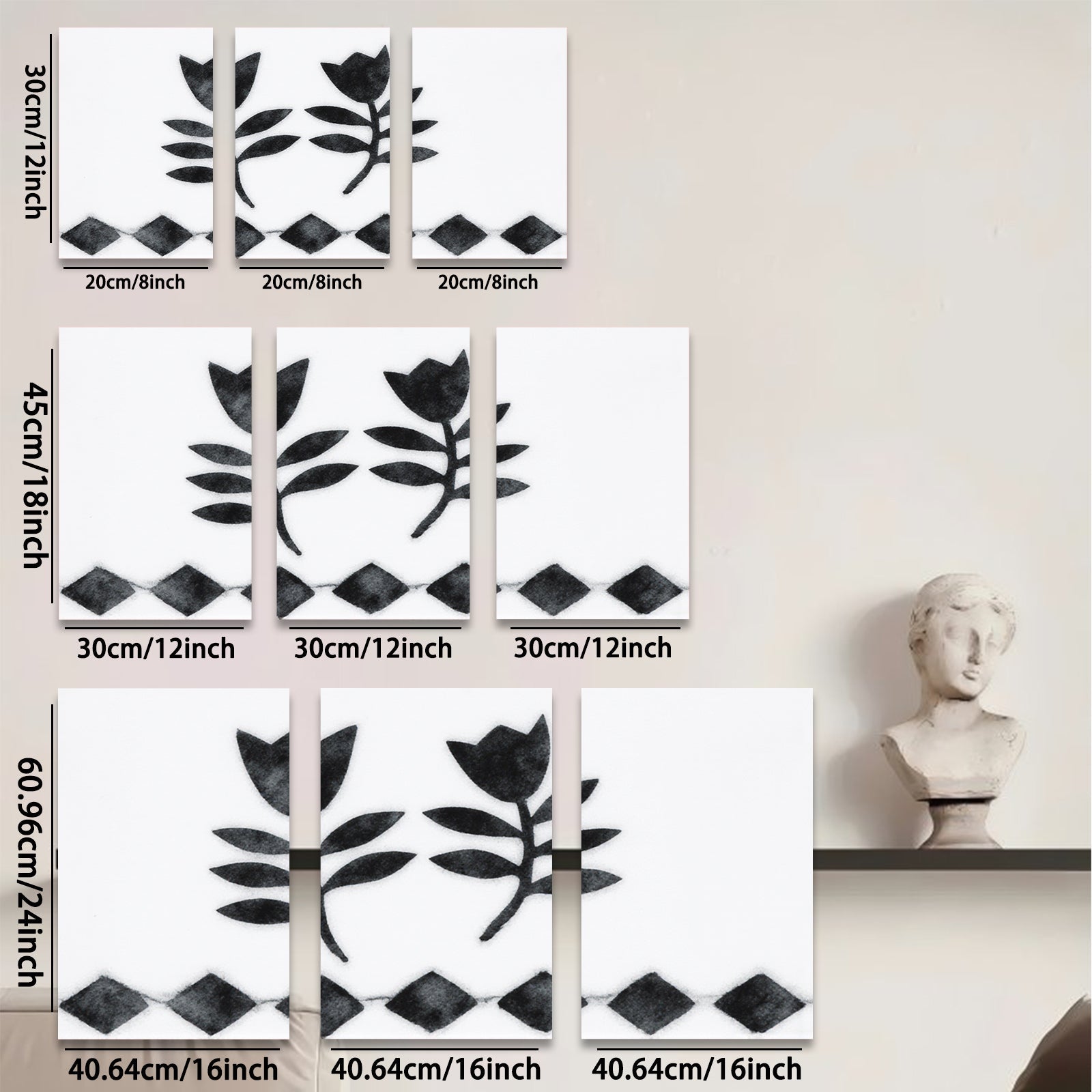 2D flat 1pc Botanical floral wall art decor minimalist black stems farmhouse living room bedroom gallery wrapped canvas print modern aesthetic