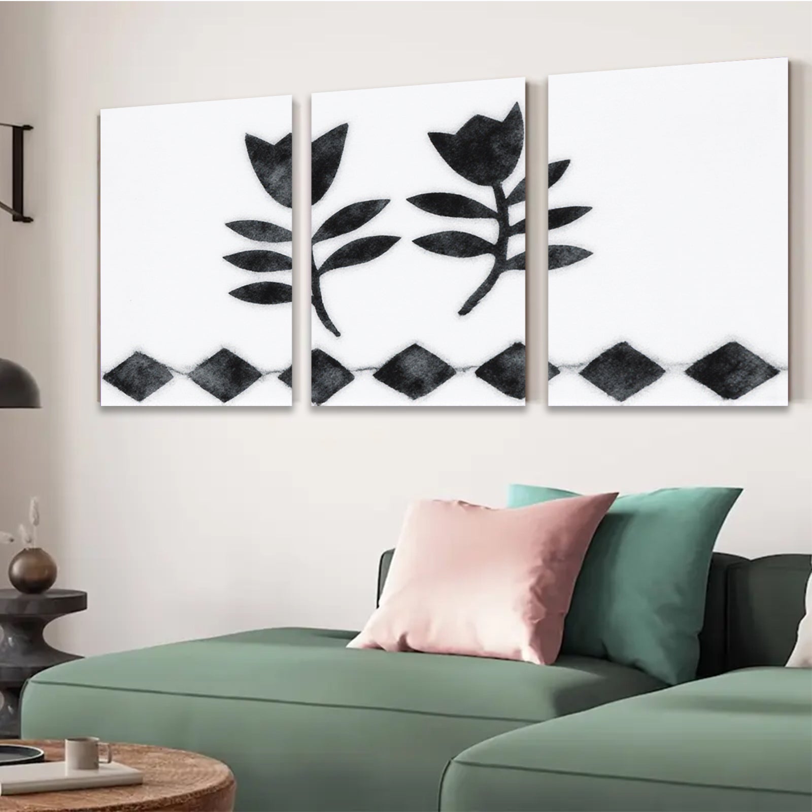 2D flat 1pc Botanical floral wall art decor minimalist black stems farmhouse living room bedroom gallery wrapped canvas print modern aesthetic