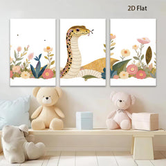 2D flat 1pc Botanical snake amidst vibrant floral bloom nursery playroom wall decor modern farmhouse aesthetic gallery wrapped canvas print