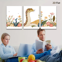 2D flat 1pc Botanical snake amidst vibrant floral bloom nursery playroom wall decor modern farmhouse aesthetic gallery wrapped canvas print
