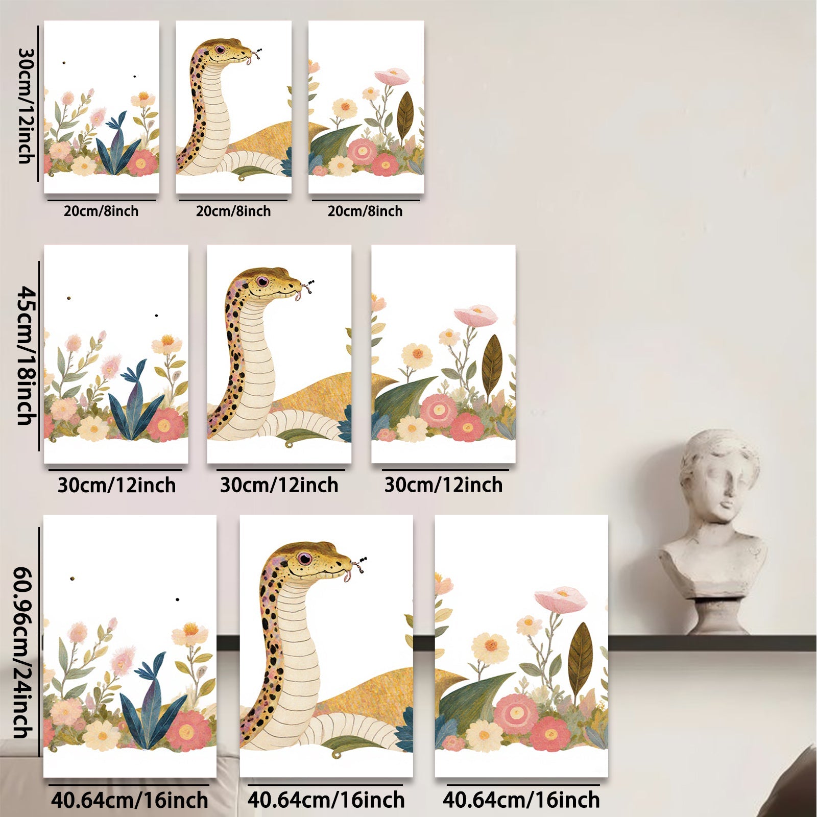 2D flat 1pc Botanical snake amidst vibrant floral bloom nursery playroom wall decor modern farmhouse aesthetic gallery wrapped canvas print